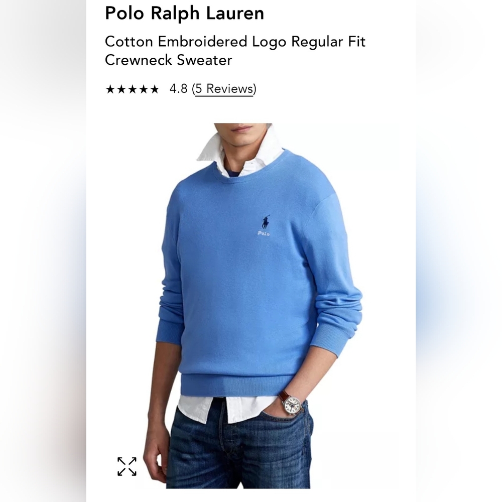 NWT Polo Ralph Lauren Cotton Embroidered Logo Crewneck Sweater Blue Mens XL - Picture 16 of 16